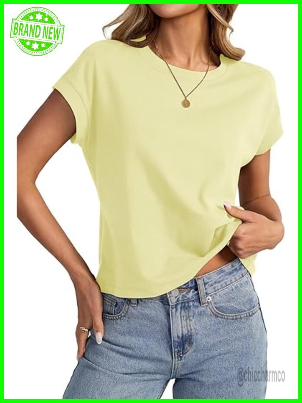 Crop Tee Cap Sleeve Crewneck Loose Fit T-Shirt Summer Top
